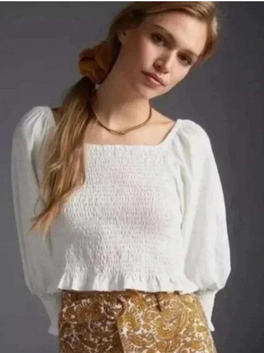 Pilcro Ginny Smocked Crop Top-Ivory